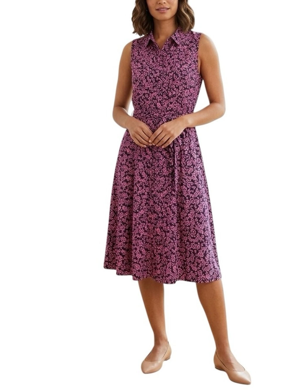 Nanette Lepore Sz 12 Pink Black Floral Print Midi Dress Pleated A Line Women’s